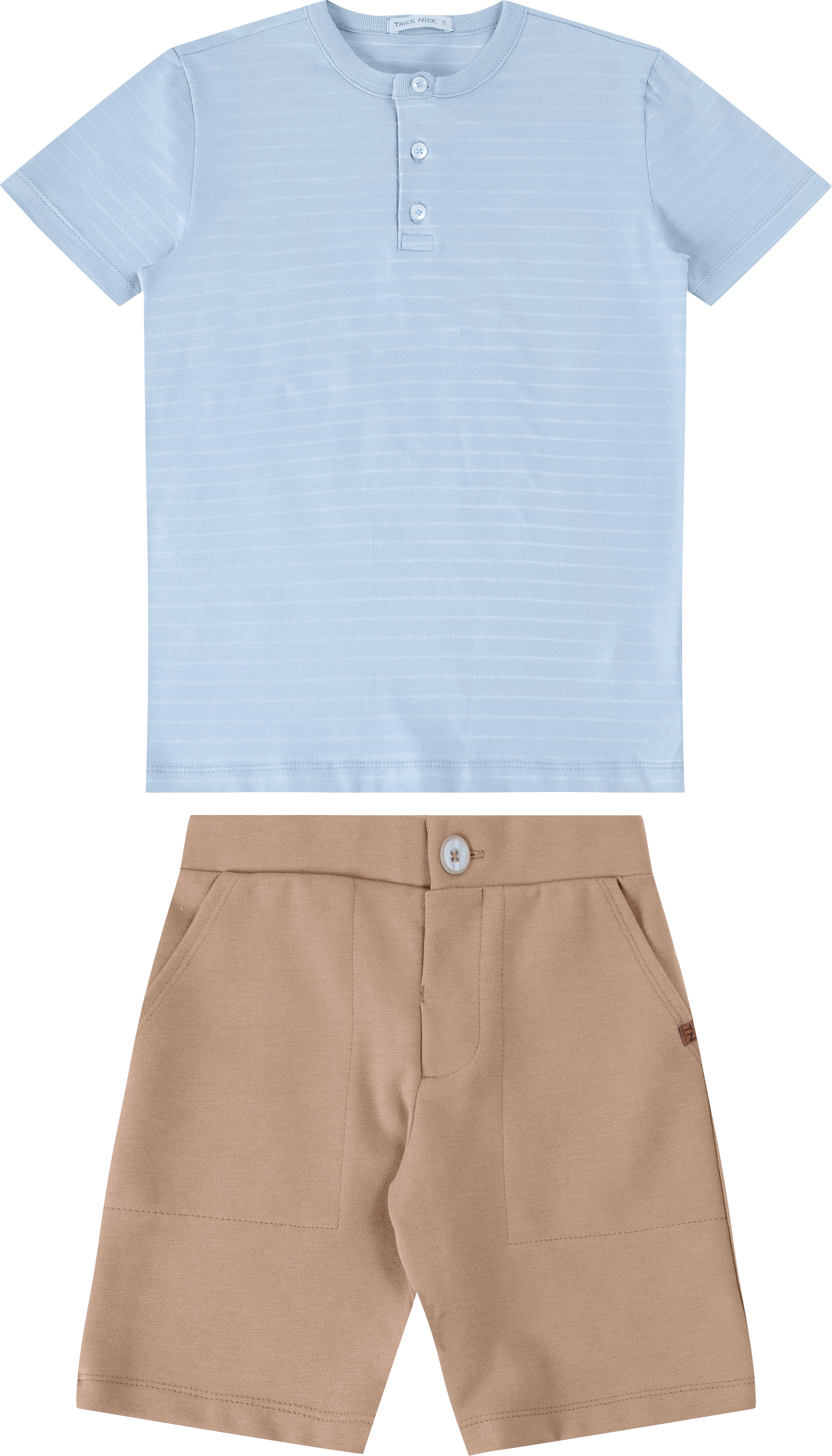 CONJ MAS CAM 3 BOTOES LIST E BERM PIQUET AZUL NUVEM/WOODS