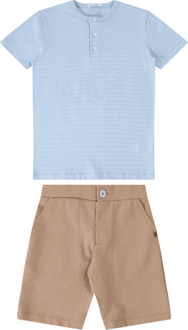 CONJ MAS CAM 3 BOTOES LIST E BERM PIQUET AZUL NUVEM/WOODS