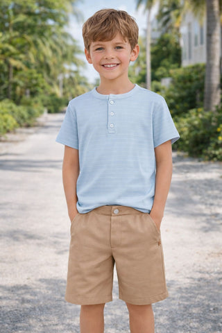 CONJ MAS CAM 3 BOTOES LIST E BERM PIQUET AZUL NUVEM/WOODS