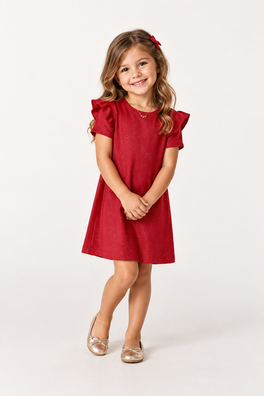 VESTIDO MC DET BABADO MOLECOTTON LUREX VERMELHO