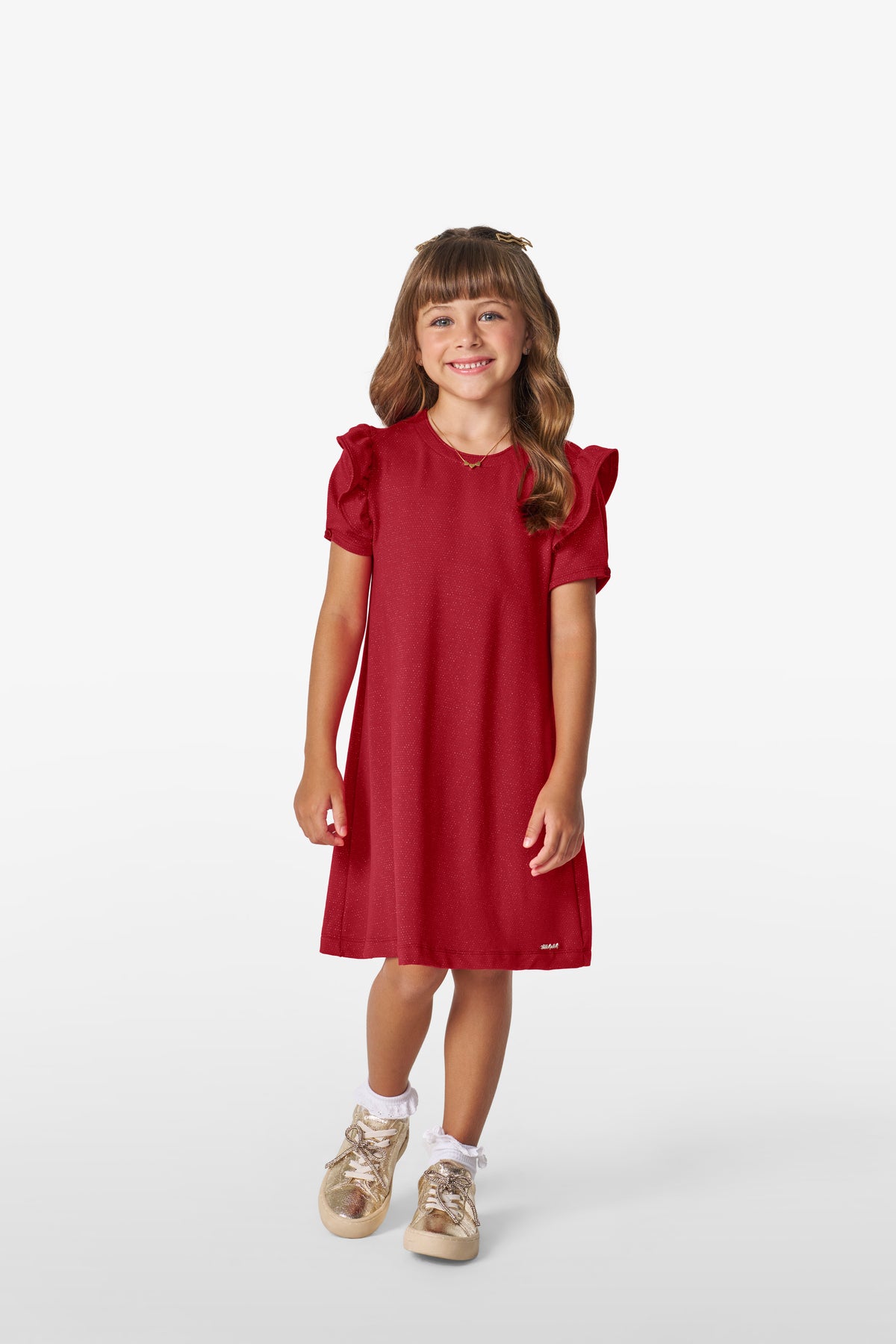 VESTIDO MC DET BABADO MOLECOTTON LUREX VERMELHO
