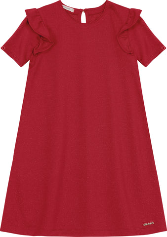 VESTIDO MC DET BABADO MOLECOTTON LUREX VERMELHO