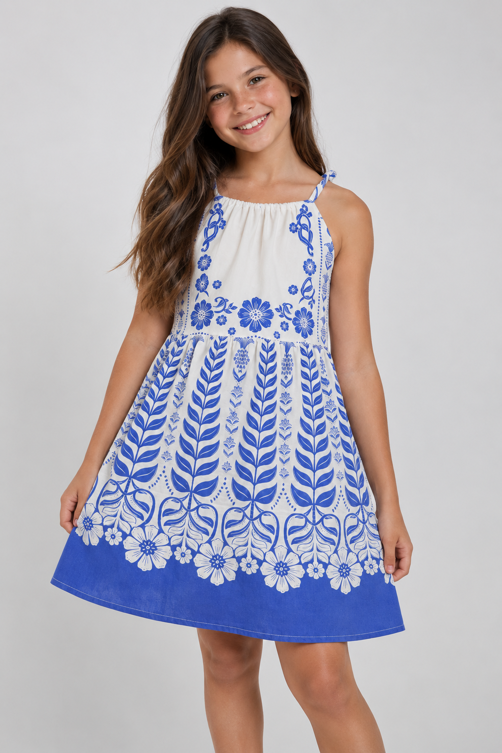 VESTIDO ESPLENDOR TROPICAL FARM FUTURE BRANCO/AZUL