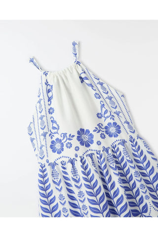 VESTIDO ESPLENDOR TROPICAL FARM FUTURE BRANCO/AZUL