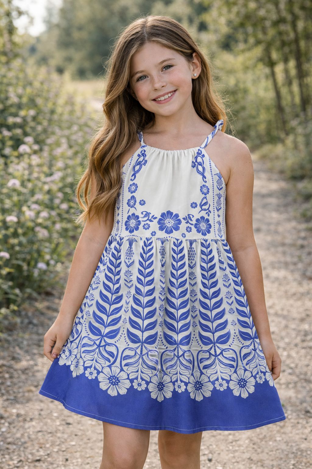 VESTIDO ESPLENDOR TROPICAL FARM FUTURE BRANCO/AZUL
