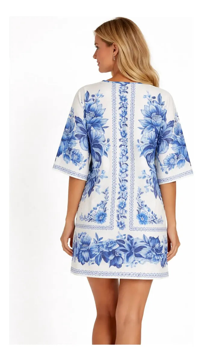 VESTIDO TSHIRT BIG FRUTA DE VERAO FARM BRANCO/AZUL