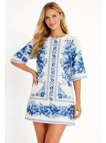 VESTIDO TSHIRT BIG FRUTA DE VERAO FARM BRANCO/AZUL