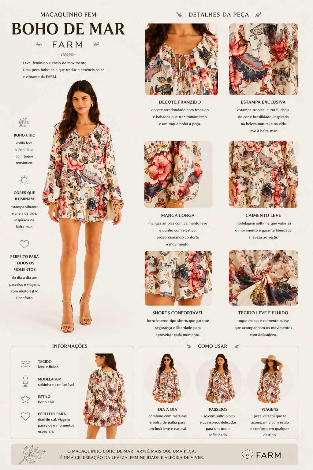 MACAQUINHO FEM BOHO DE MAR FARM OFF WHITE