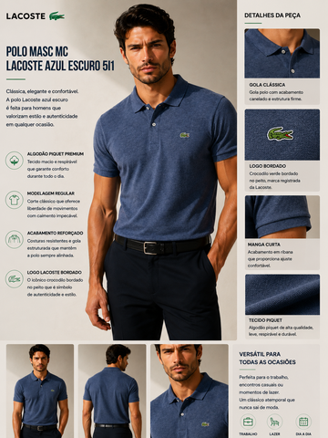 POLO MASC MC LACOSTE AZUL ESCURO 5I1