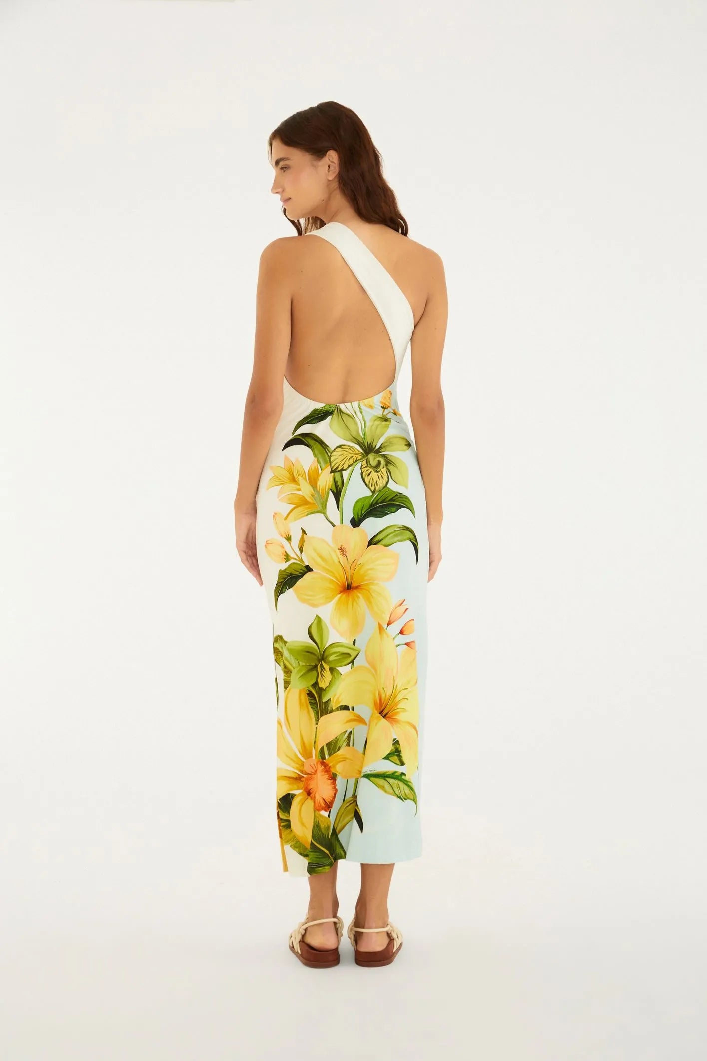 VESTIDO OMBRO SO FLORAL SAMANTA FARM BEGE