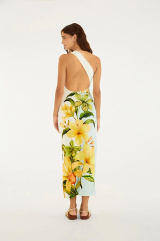 VESTIDO OMBRO SO FLORAL SAMANTA FARM BEGE