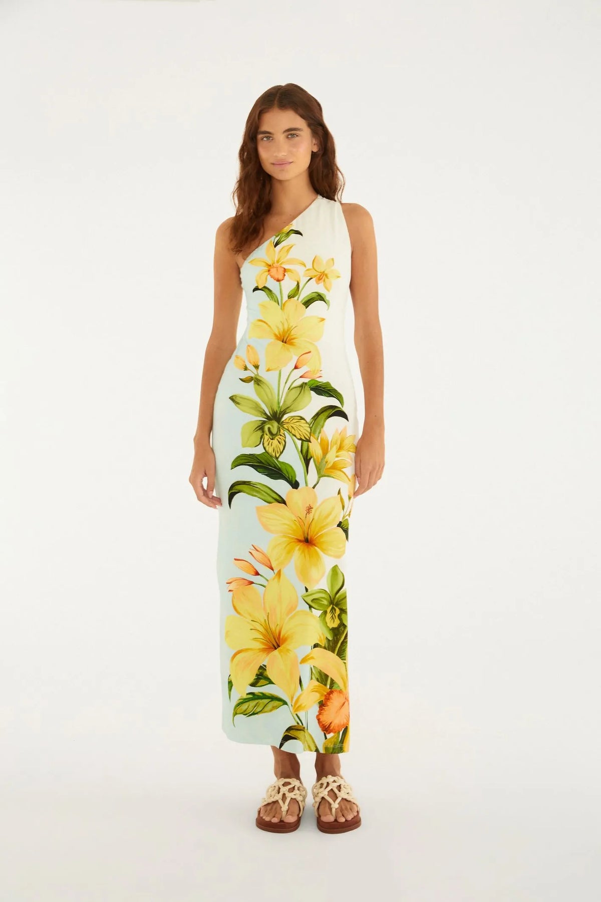 VESTIDO OMBRO SO FLORAL SAMANTA FARM BEGE