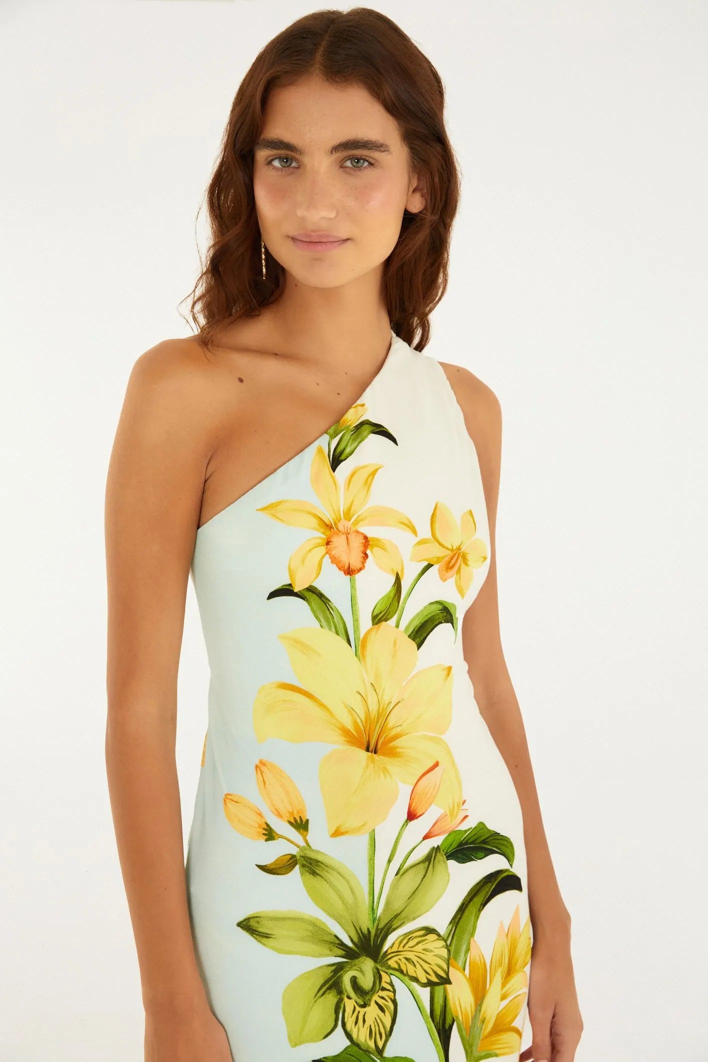 VESTIDO OMBRO SO FLORAL SAMANTA FARM BEGE