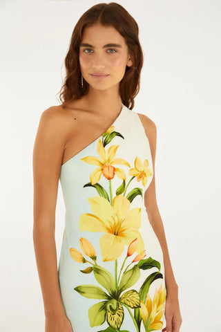 VESTIDO OMBRO SO FLORAL SAMANTA FARM BEGE