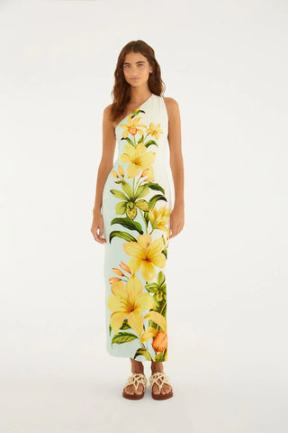 VESTIDO OMBRO SO FLORAL SAMANTA FARM BEGE