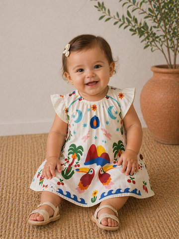 VESTIDO E CALCINHABEBE LENCO TUCANO MINI BRANCO