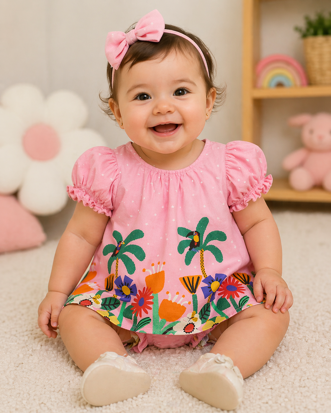 VESTIDO E CALCINHA JARDIM NOTURNO MINI ROSA