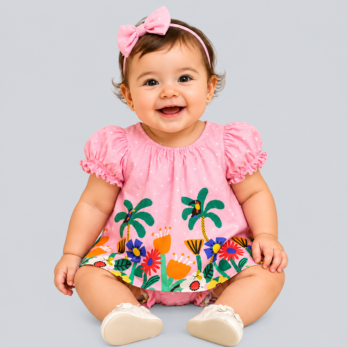VESTIDO E CALCINHA JARDIM NOTURNO MINI ROSA