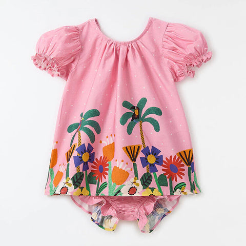 VESTIDO E CALCINHA JARDIM NOTURNO MINI ROSA