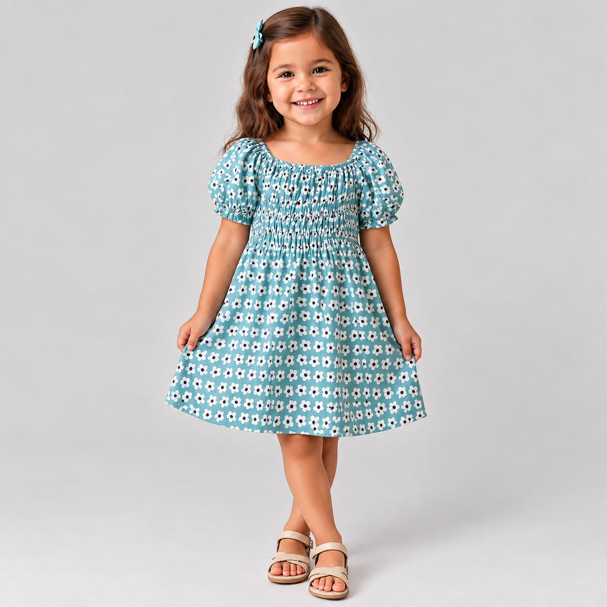 VESTIDO LISTRA FLOR FABULA AZUL CLARO