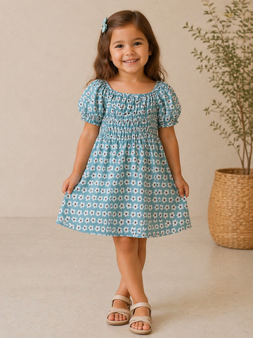 VESTIDO LISTRA FLOR FABULA AZUL CLARO