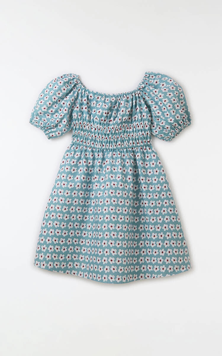 VESTIDO LISTRA FLOR FABULA AZUL CLARO