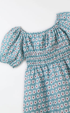 VESTIDO LISTRA FLOR FABULA AZUL CLARO