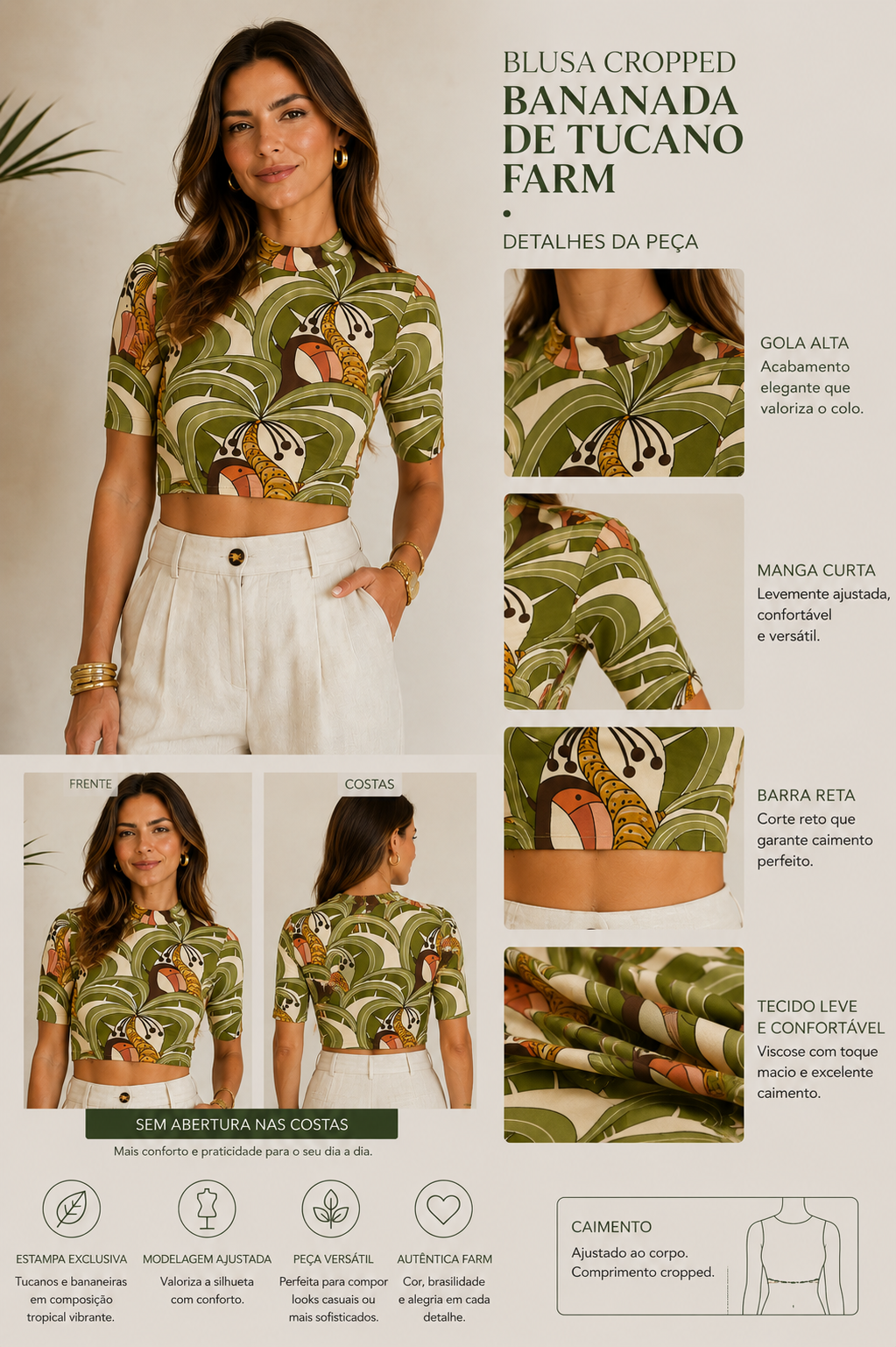 BLUSA CROPPED BANANADA DE TUCANO FARM VERDE