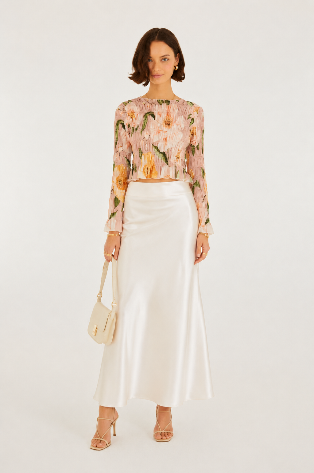 BLUSA FEM ML LASTEX FLORAL LOLA FARM ROSA