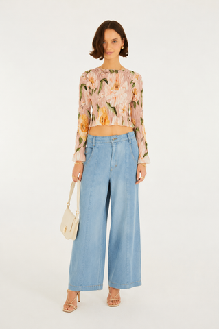 BLUSA FEM ML LASTEX FLORAL LOLA FARM ROSA