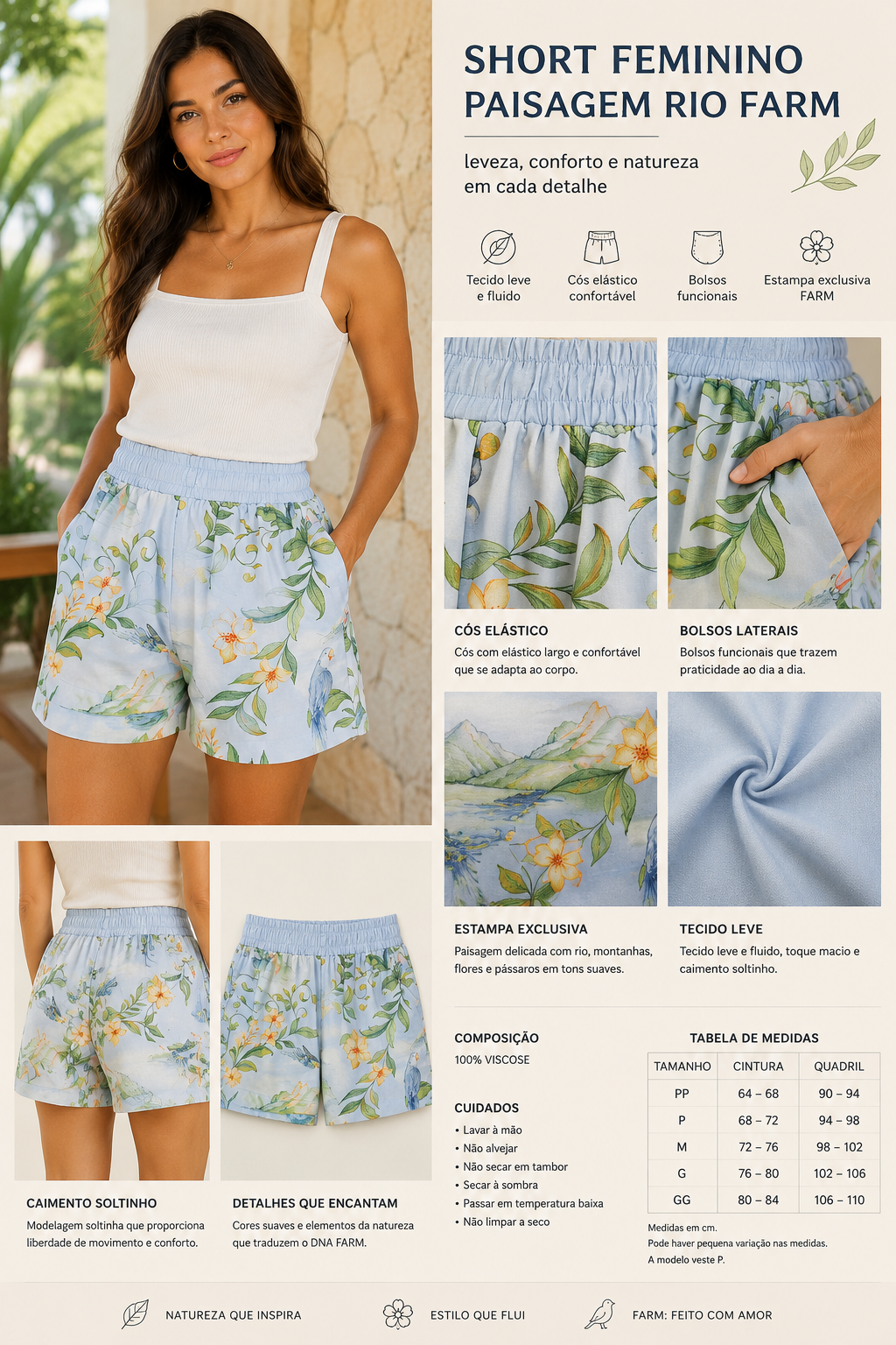 SHORT FEM PAISAGEM RIO FARM AZUL CLARO