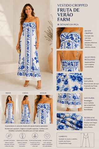 VESTIDO CROPPED FRUTA DE VERAO FARM BRANCO/AZUL