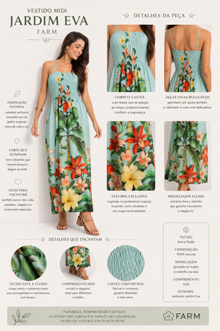 VESTIDO MIDI JARDIM EVA FARM VERDE