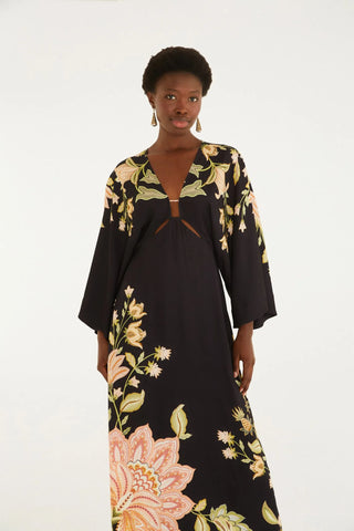 VESTIDO LONGO MANGA JAMILE FARM PRETO