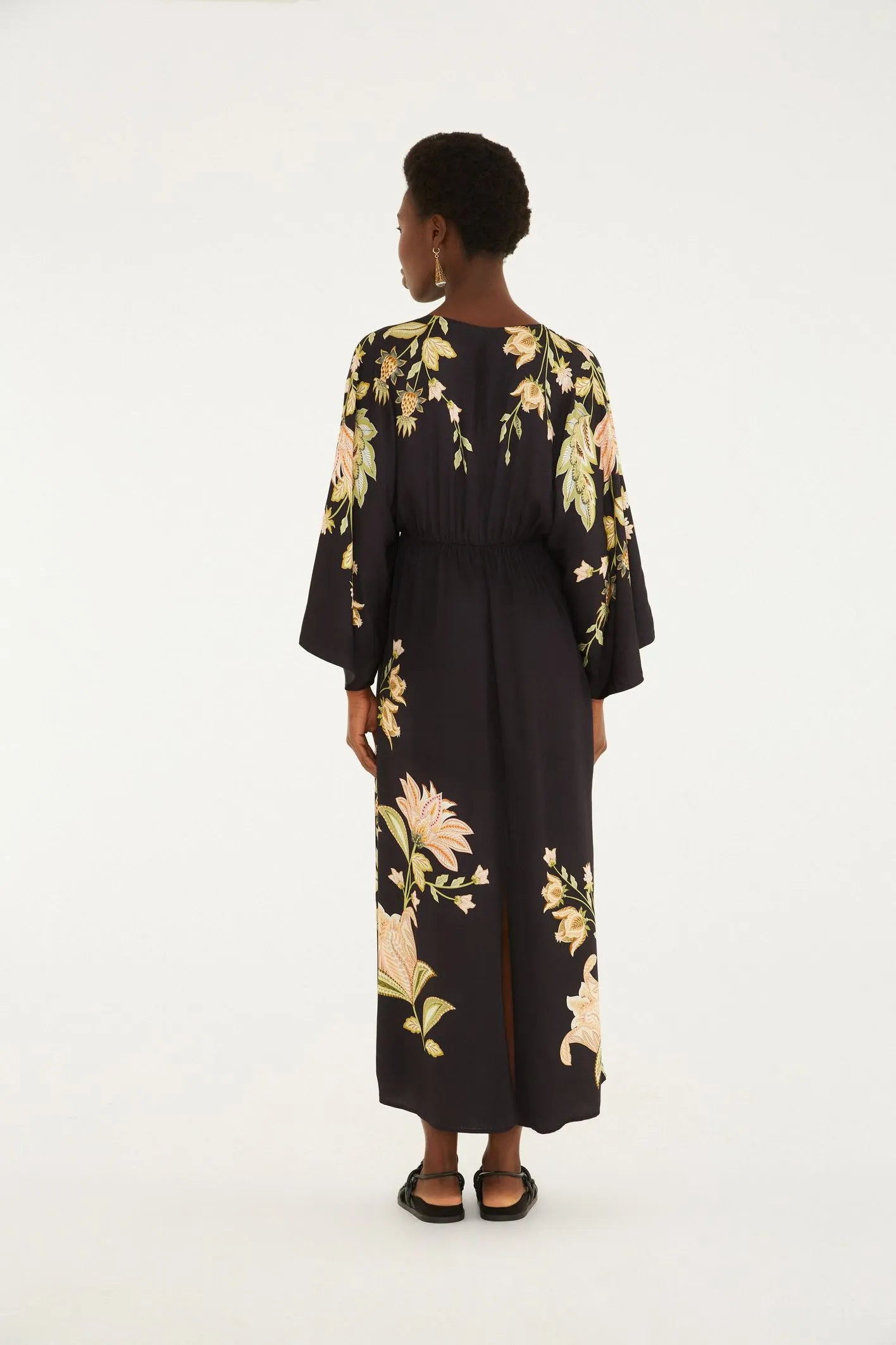 VESTIDO LONGO MANGA JAMILE FARM PRETO