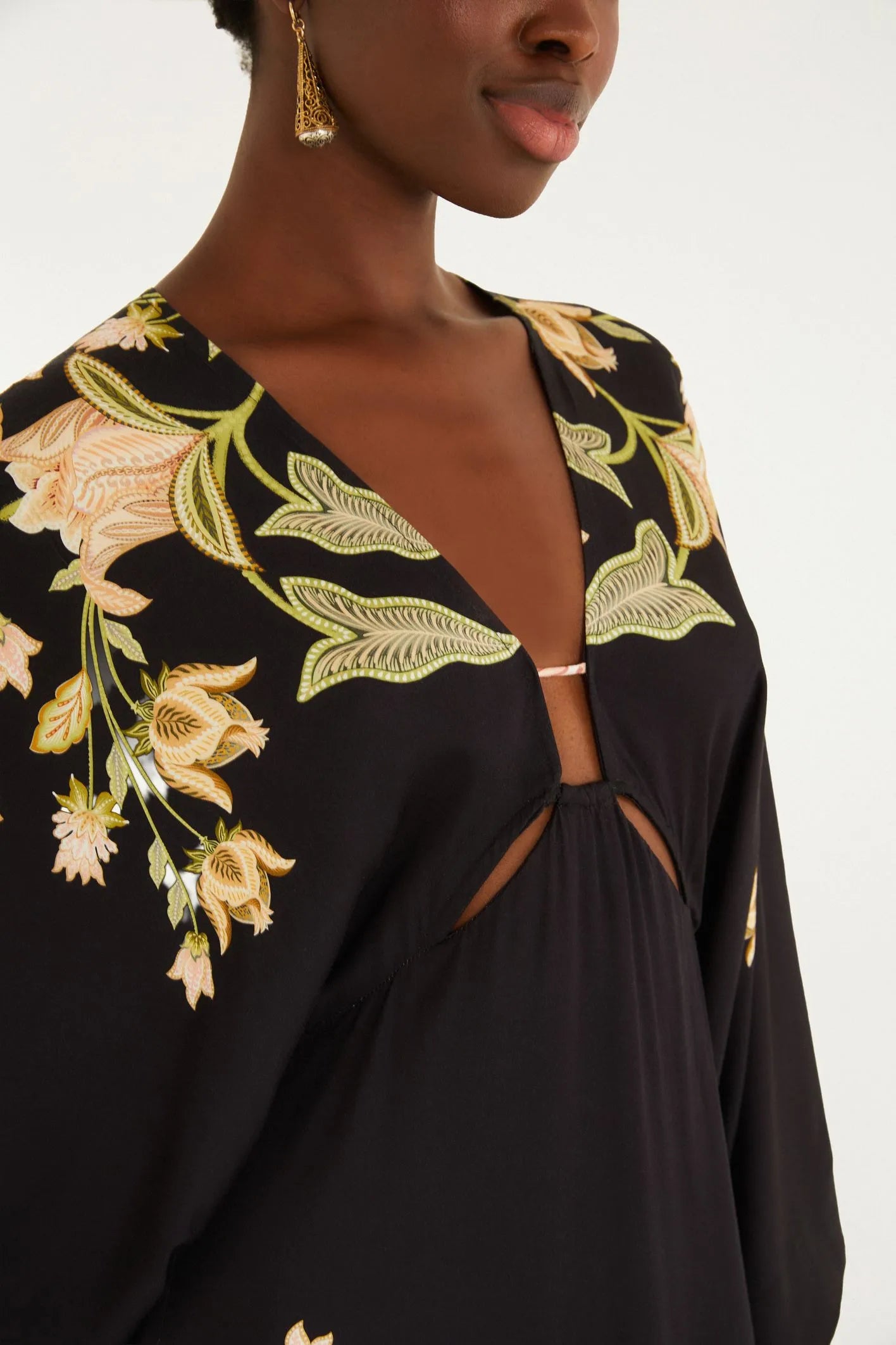 VESTIDO LONGO MANGA JAMILE FARM PRETO