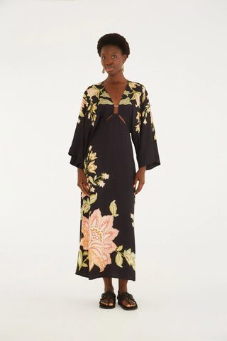 VESTIDO LONGO MANGA JAMILE FARM PRETO