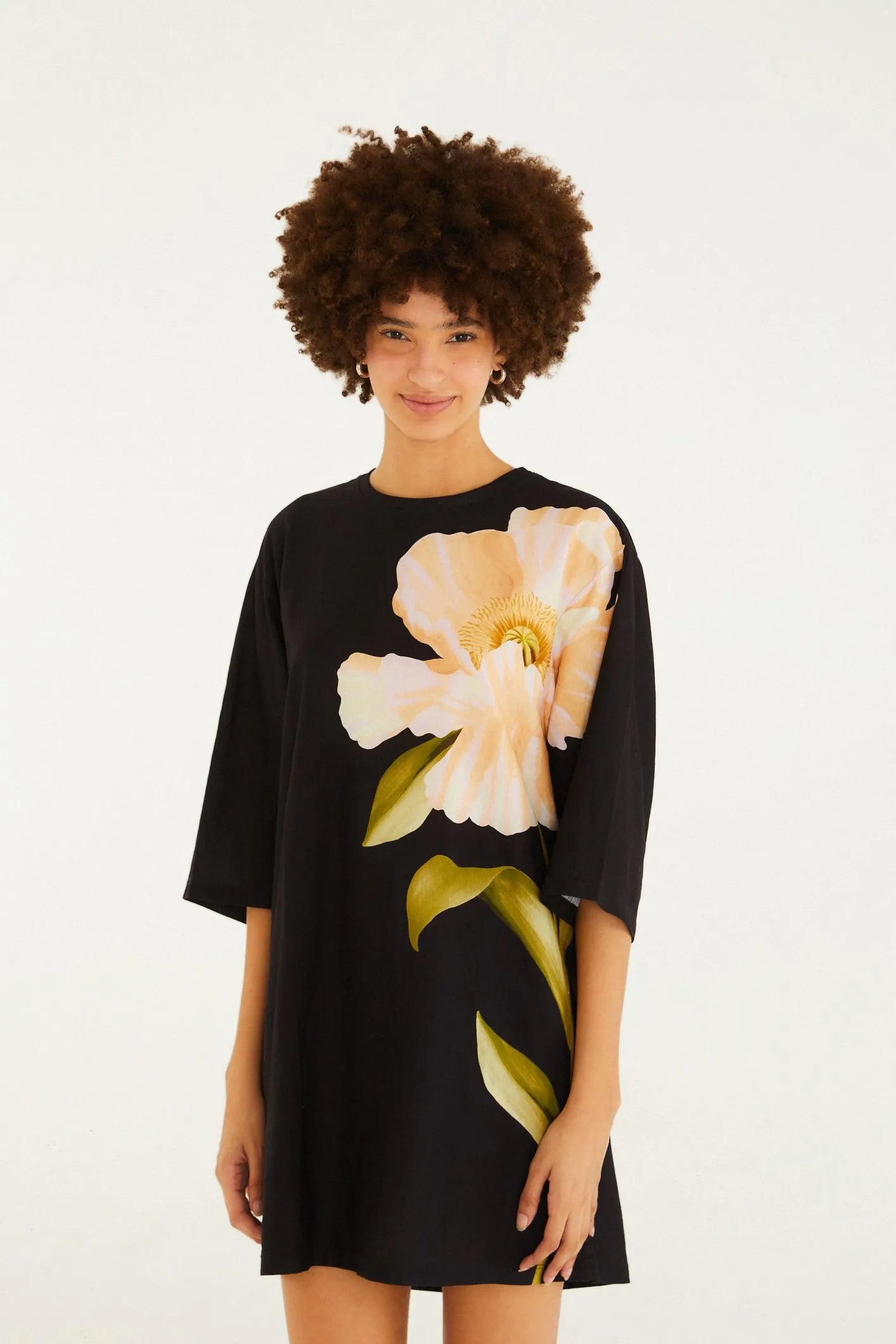 VESTIDO TSHIRT BIG PAPOULA FARM PRETO