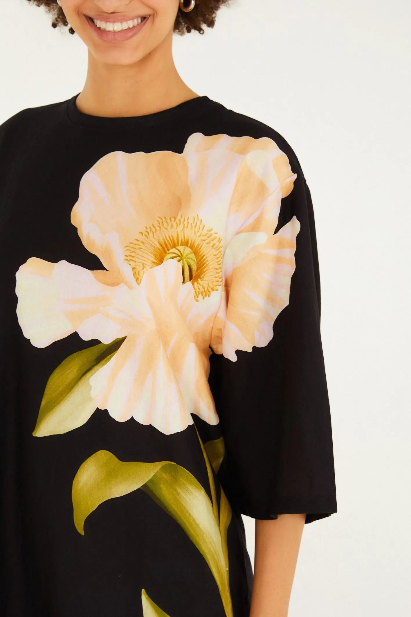VESTIDO TSHIRT BIG PAPOULA FARM PRETO
