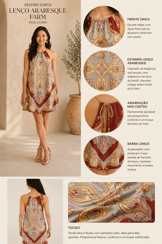 VESTIDO CURTO LENCO ARABESQUE FARM AZUL CLARO