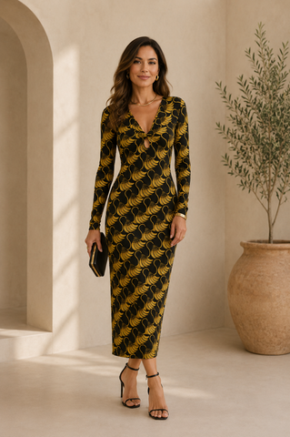VESTIDO MIDI BANANA TASSEL MINI FARM PRETO