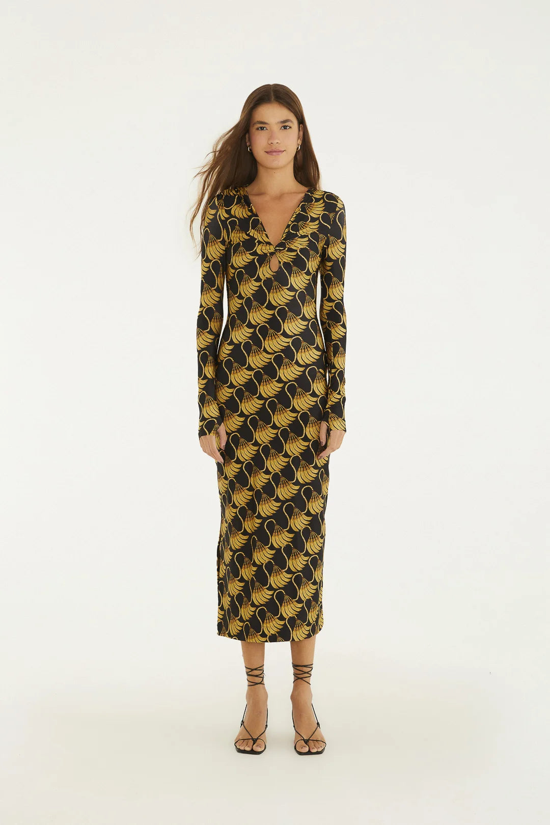 VESTIDO MIDI BANANA TASSEL MINI FARM PRETO