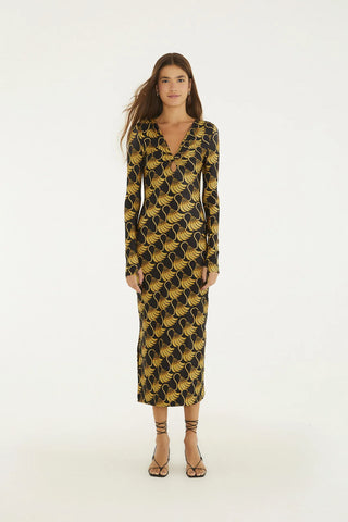 VESTIDO MIDI BANANA TASSEL MINI FARM PRETO