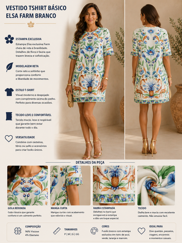 VESTIDO TSHIRT BASICO ELSA FARM BRANCO