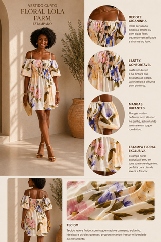 VESTIDO CURTO FLORAL LOLA FARM ESTAMPADO
