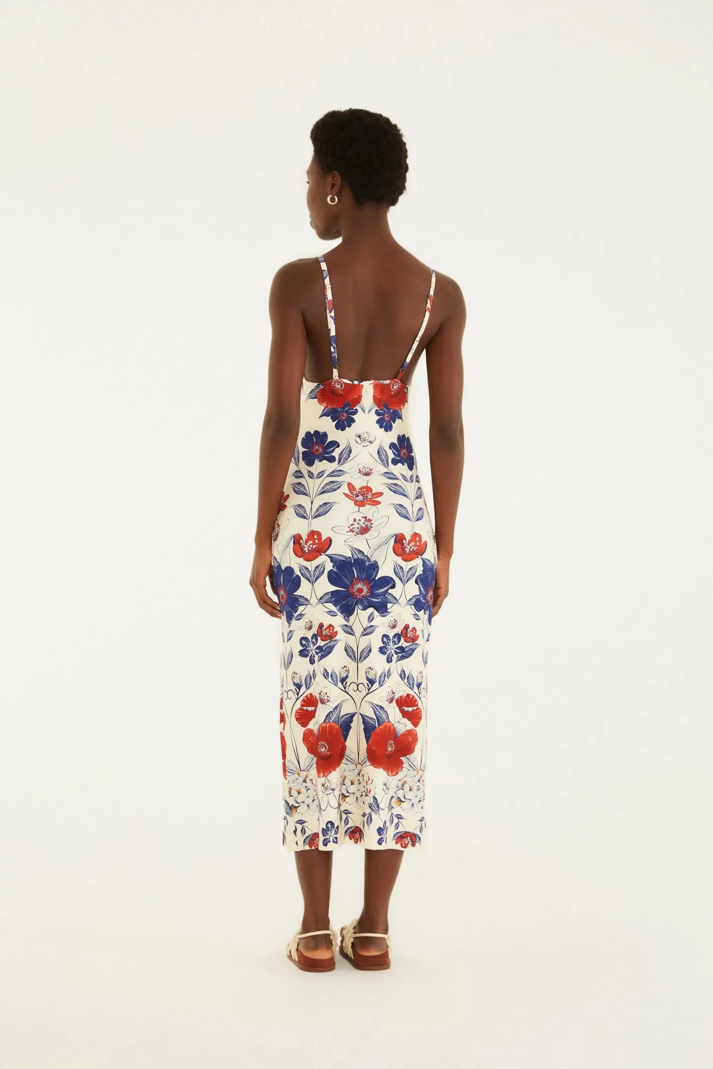 VESTIDO ALCA FLORAL LINA FARM BEGE