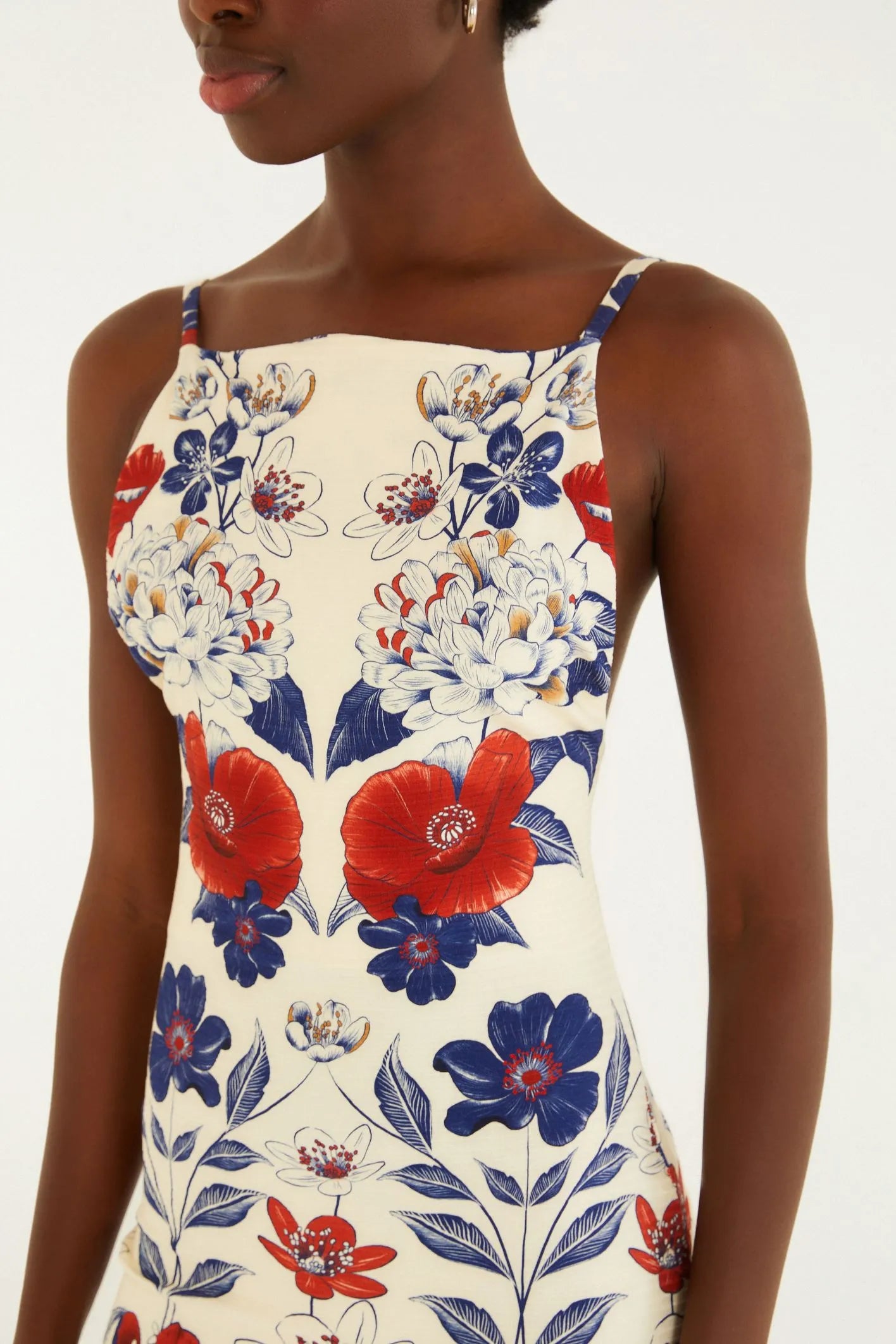 VESTIDO ALCA FLORAL LINA FARM BEGE
