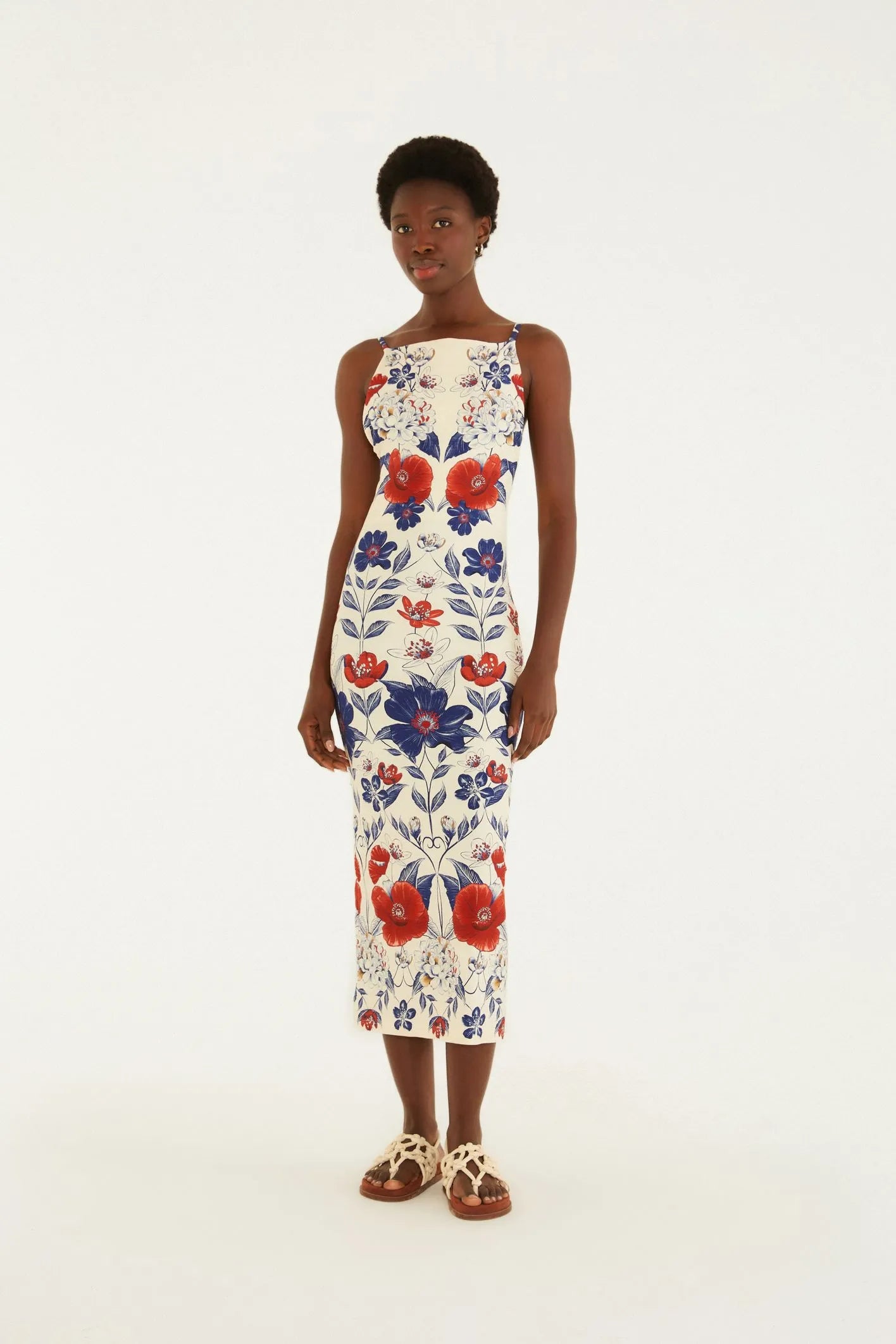 VESTIDO ALCA FLORAL LINA FARM BEGE
