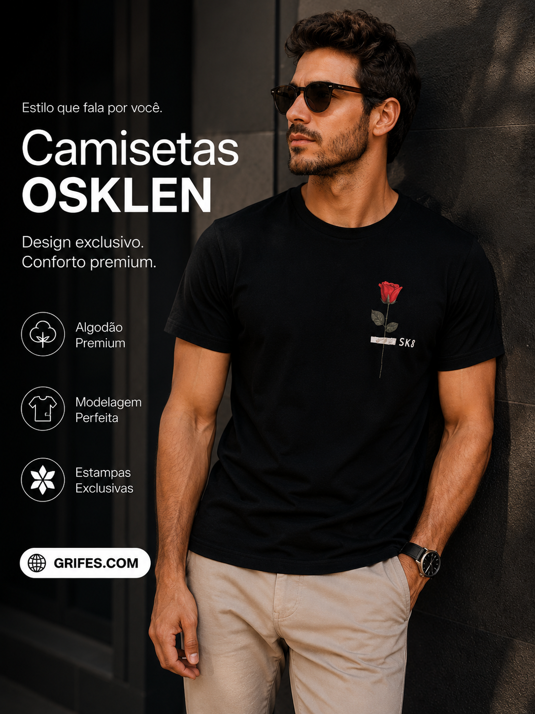 CAMISETA MAS MC SLIM VINTAGE SK8 ROSE PRETO