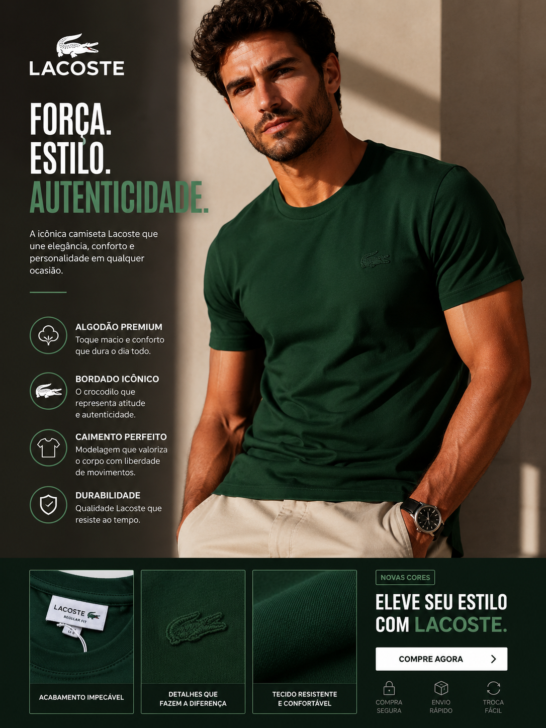 CAMISETA MAS MC LOGO LACOSTE VERDE 132